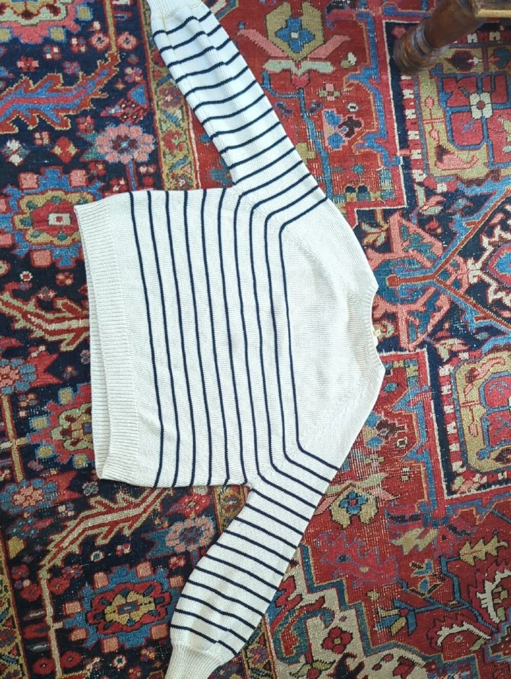 Sezane Leontine Sweater Cream and Black Button-Front Knit Sweater